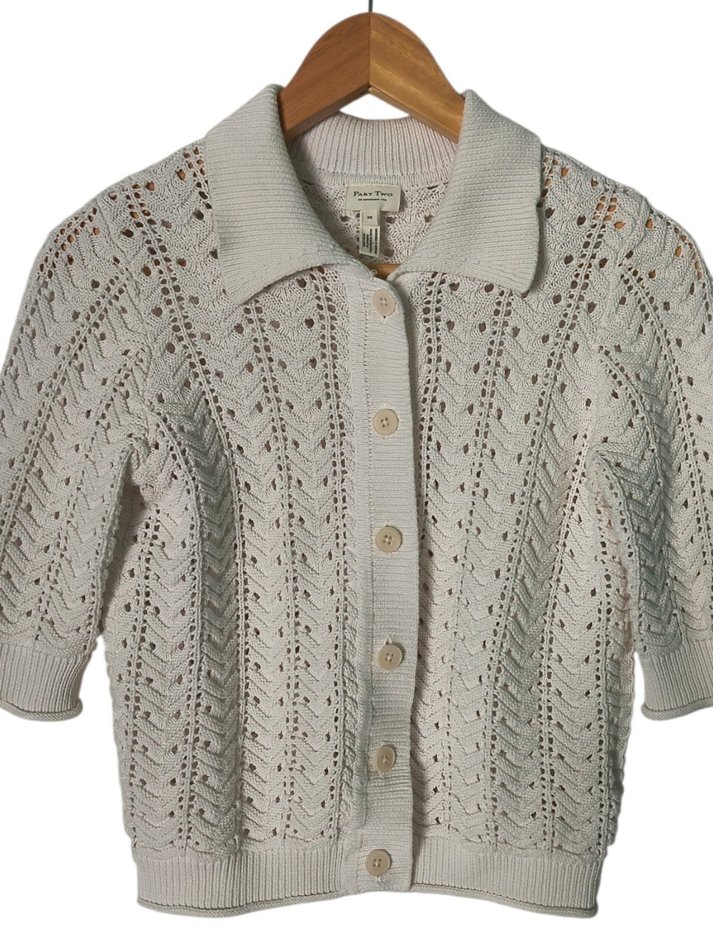Part Two Cotton Cream Knit Button-Up Cardigan